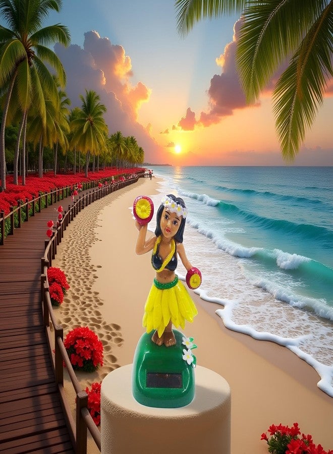 Zhuluck Solar Powered Hula Girl Dancing Figures Decoration Swinging Hawaiian Girl Doll Car Dashboard Ornaments for Car Interior Home Party Decor Learning Education - Image 5
